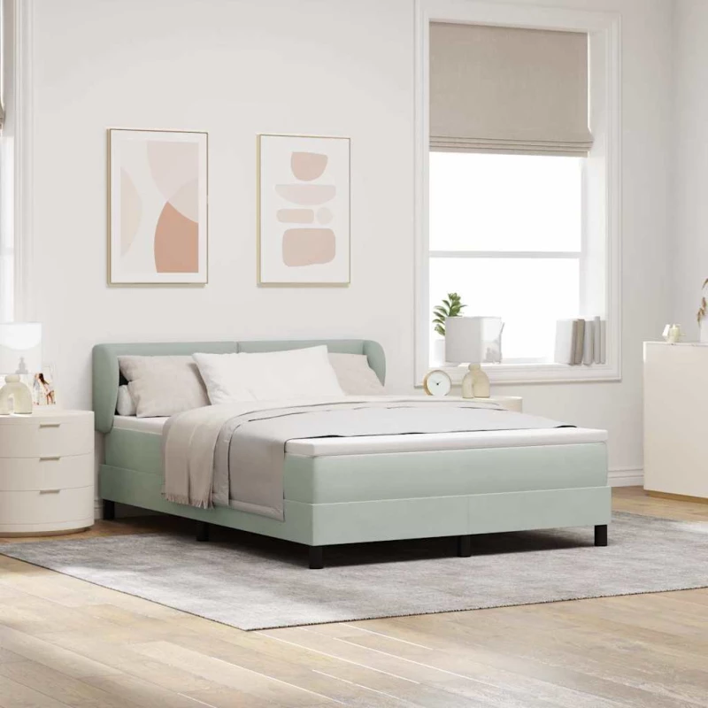 Κρεβάτι Box Spring με Στρώμα vidaXL Ανοιχτό Γκρι 140x200 εκ. Βελούδο