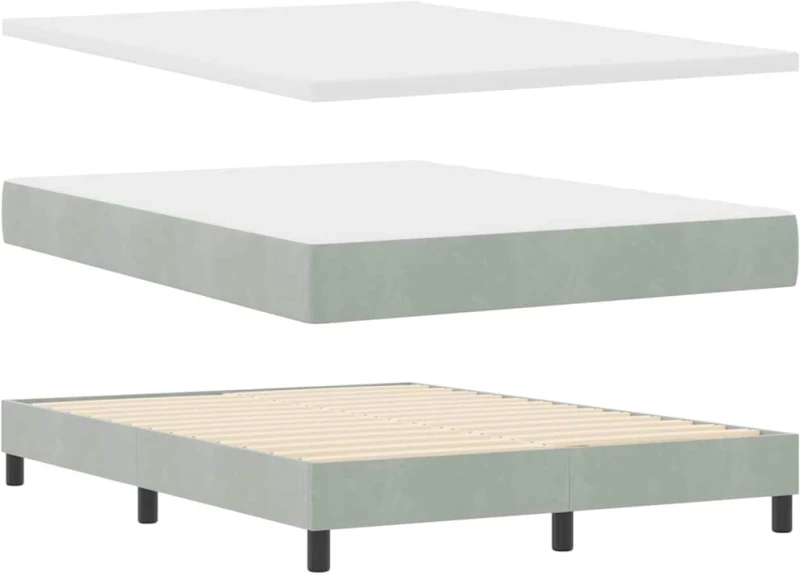 Κρεβάτι Box Spring με Στρώμα vidaXL Ανοιχτό Γκρι 140x200 εκ. Βελούδο