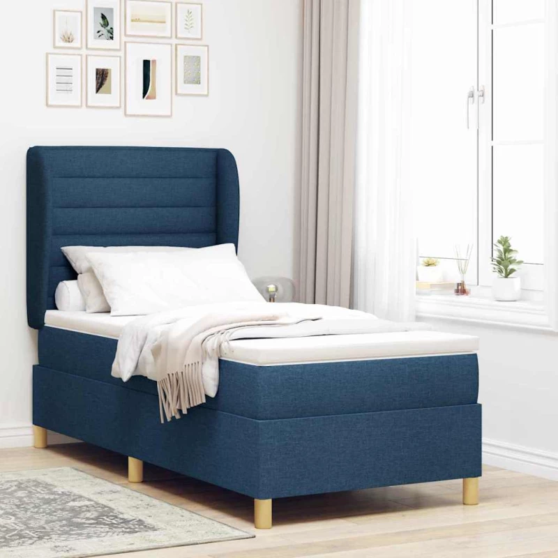 Κρεβάτι Box Spring με Ματράζ vidaXL Μπλε 100x200 εκ. Ύφασμα