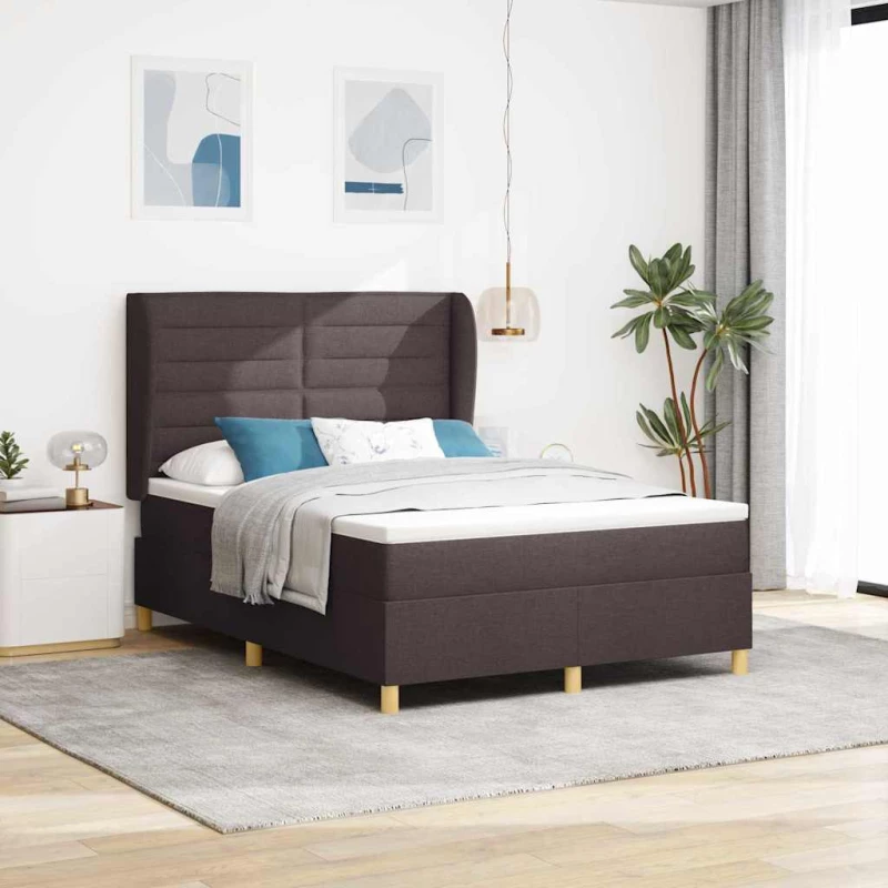 Κρεβάτι Box Spring vidaXL με Στρώμα Σκούρο Καφέ 140x200 εκ. Ύφασμα