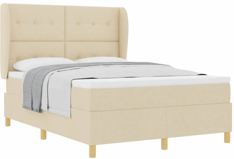 vidaXL Κρεβάτι με Στρώμα Κρέμ 140x200 εκ Υφάσματος