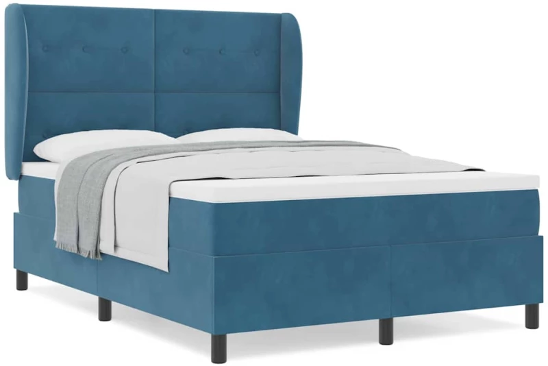 vidaXL Κρεβάτι Box Spring με στρώμα Σκούρο Μπλε 160x200 εκ. Βελούδο