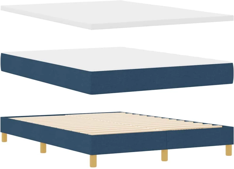 vidaXL Μπλε Κρεβάτι με Ελατήριο και Στρώμα - 160 x 200 cm - Ύφασμα