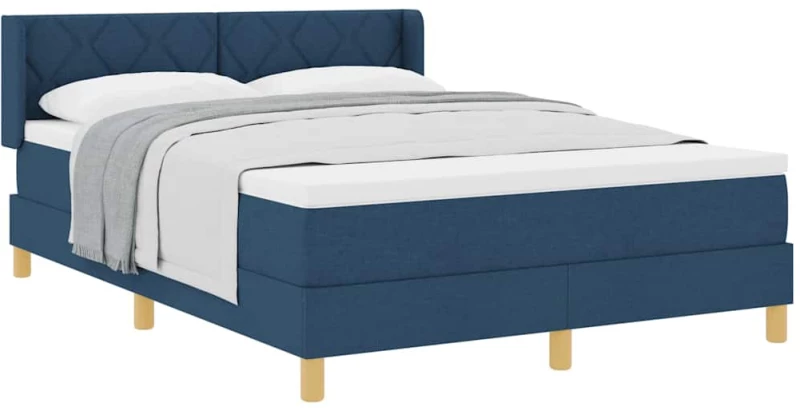 vidaXL Μπλε Κρεβάτι με Ελατήριο και Στρώμα - 160 x 200 cm - Ύφασμα