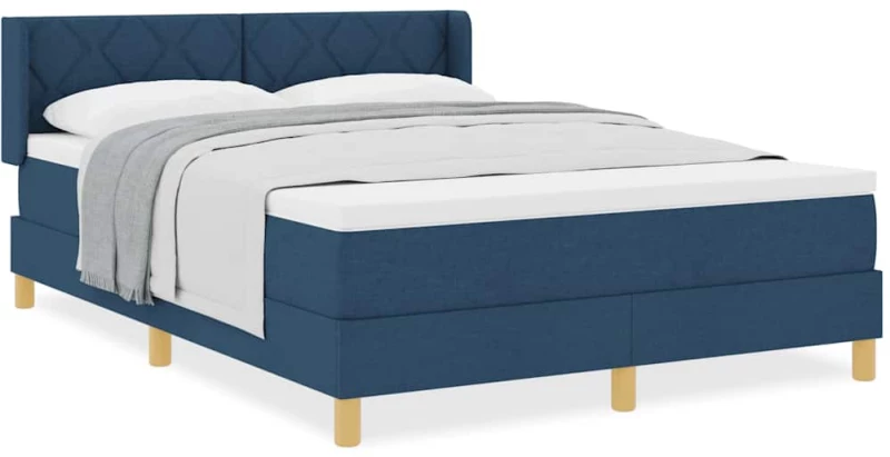 vidaXL Μπλε Κρεβάτι με Ελατήριο και Στρώμα - 160 x 200 cm - Ύφασμα
