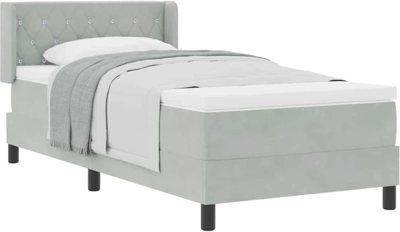 κρεβάτι Box Spring με στρώμα light grey 90x200 cm Βελούδο