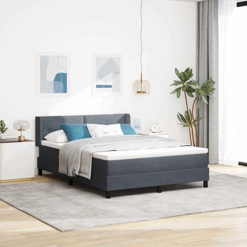 κρεβάτι Box Spring με στρώμα vidaXL Σκούρο Γκρι 140x200 εκ Βελούδο