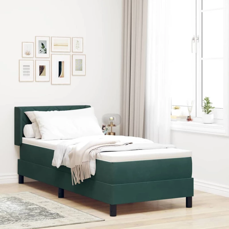 vidaXL Κρεβάτι Box Spring με Στρώμα Σκούρο Πράσινο 80x200 εκ. Βελούδο