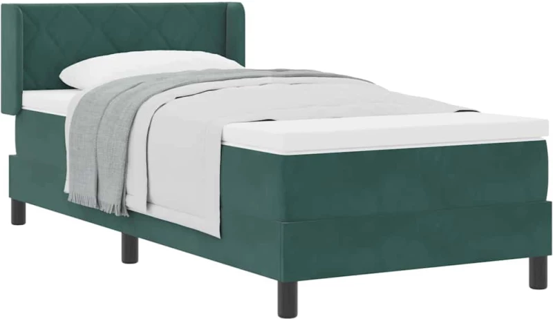 Κρεβάτι Box Spring με Στρώμα vidaXL Σκούρο Πράσινο 90x200 εκ. Βελούδο