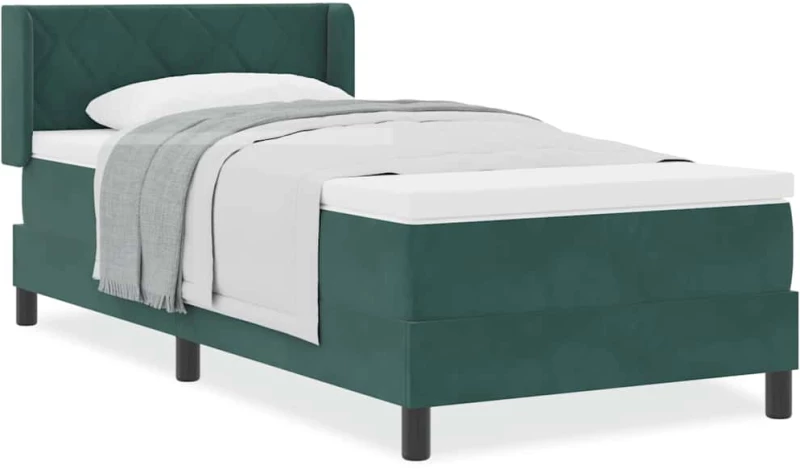 Κρεβάτι Box Spring με Στρώμα vidaXL Σκούρο Πράσινο 90x200 εκ. Βελούδο