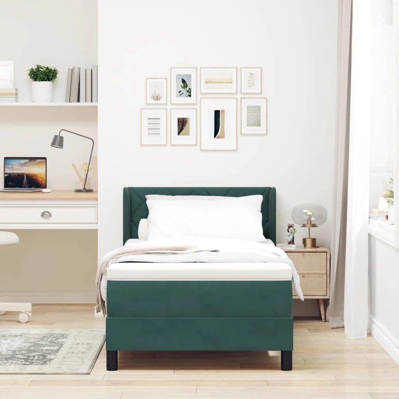 Κρεβάτι Box Spring με Στρώμα vidaXL Σκούρο Πράσινο 90x200 εκ. Βελούδο
