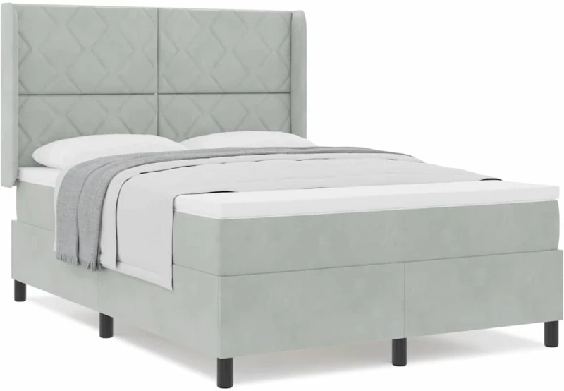 κρεβάτι box spring vidaXL με στρώμα ανοιχτό γκρι 160x200 εκ. βελούδο
