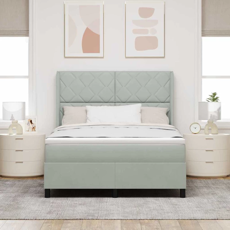 κρεβάτι box spring vidaXL με στρώμα ανοιχτό γκρι 160x200 εκ. βελούδο