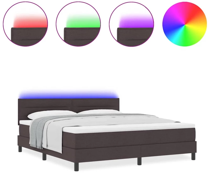 vidaXL κρεβάτι Box Spring με στρώμα & LED Σκούρο καφέ 180x200 εκ. Ύφασμα