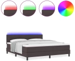 vidaXL κρεβάτι Box Spring με στρώμα & LED Σκούρο καφέ 180x200 εκ. Ύφασμα