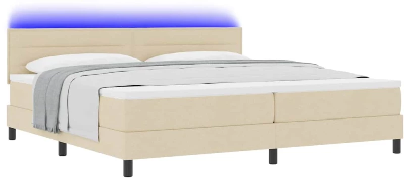vidaXL Κρεβάτι Box Spring με Στρώμα & LED Κρέμα 200x200 εκ. Υφασμάτινο