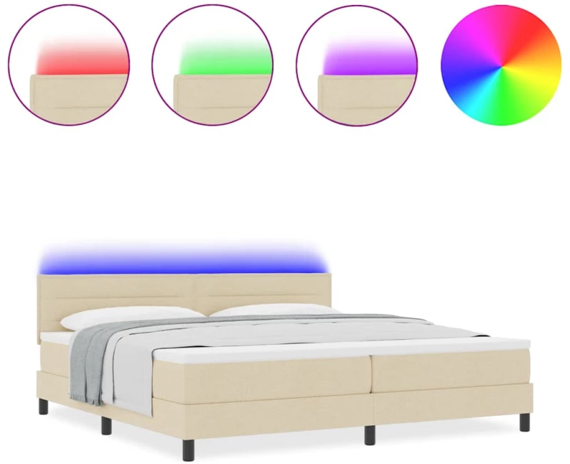 vidaXL Κρεβάτι Box Spring με Στρώμα & LED Κρέμα 200x200 εκ. Υφασμάτινο
