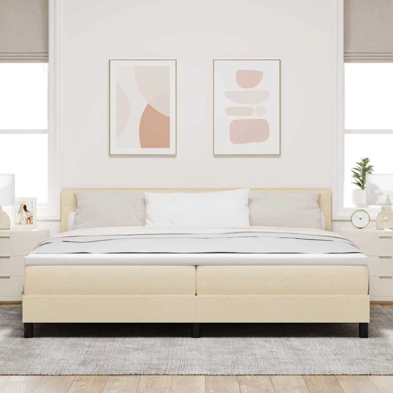 vidaXL Κρεβάτι Box Spring με Στρώμα & LED Κρέμα 200x200 εκ. Υφασμάτινο