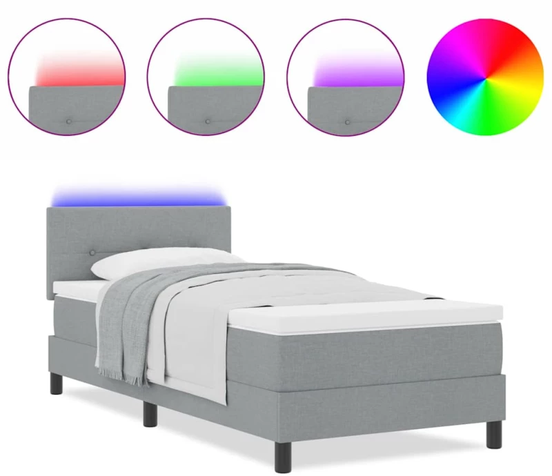vidaXL Κρεβάτι Box Spring με Στρώμα & LED Φως Γκρι 90x200 cm Υλικό