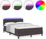 vidaXL κρεβάτι box spring με στρώμα και LED καφέ σκούρο 140x200 εκ. ύφασμα