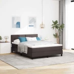 vidaXL Κρεβάτι Box Spring με Στρώμα & LED Καφέ Σκούρο 160x200 εκ Ύφασμα