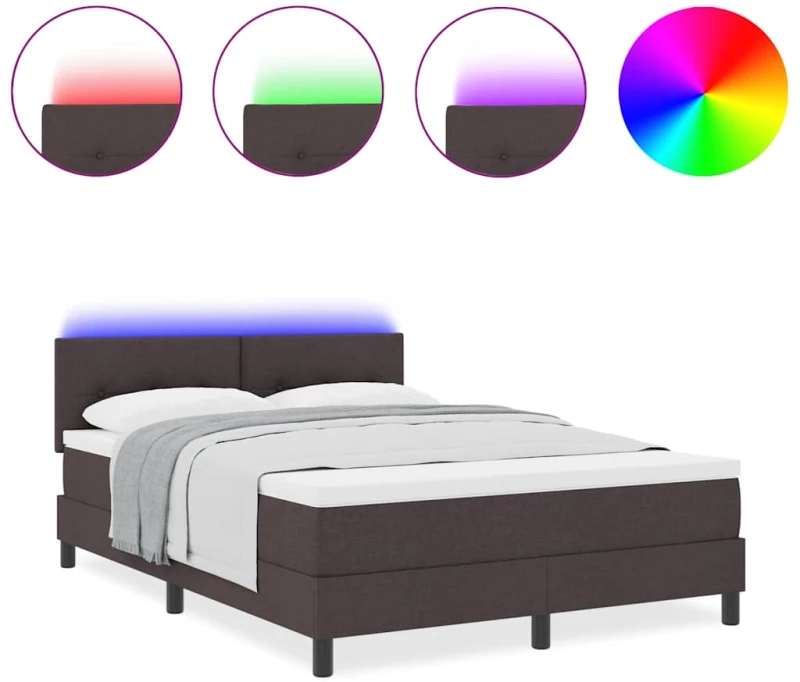 vidaXL Κρεβάτι Box Spring με Στρώμα & LED Καφέ Σκούρο 160x200 εκ Ύφασμα