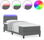 vidaXL Κρεβάτι Μπαορέ με Στρώμα & LED Σκούρο Γκρι 80x200 εκ. Ύφασμα