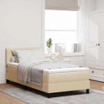 vidaXL Κρεβάτι Box Spring με Στρώμα & LED Κρέμα 90x200 εκ. Ύφασμα