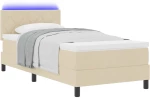 vidaXL Κρεβάτι Box Spring με Στρώμα & LED Κρέμα 90x200 εκ. Ύφασμα