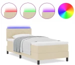 vidaXL Κρεβάτι Box Spring με Στρώμα & LED Κρέμα 90x200 εκ. Ύφασμα