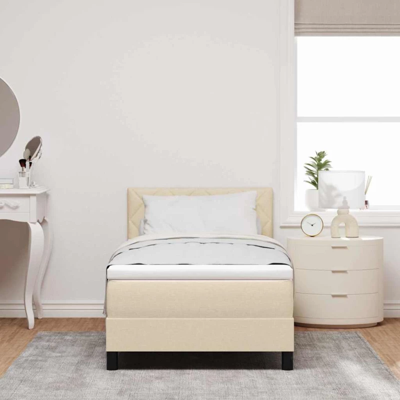 vidaXL Κρεβάτι Box Spring με Στρώμα & LED Κρέμα 90x200 εκ. Ύφασμα