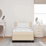 vidaXL Κρεβάτι Box Spring με Στρώμα & LED Κρέμα 90x200 εκ. Ύφασμα