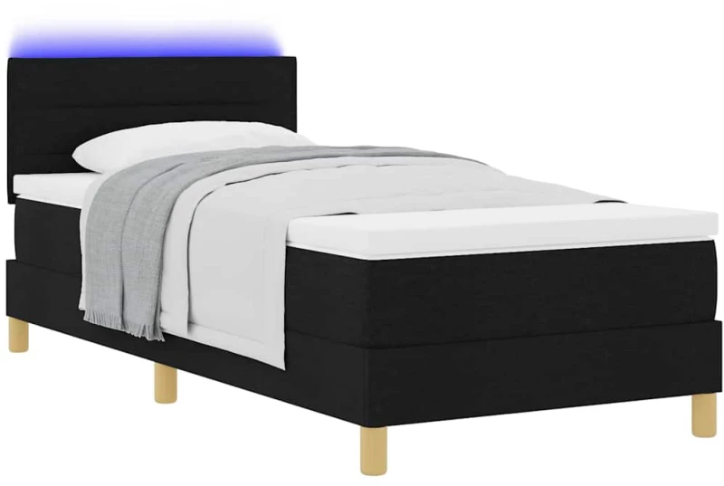 vidaXL Κρεβάτι ελατηρίων με στρώμα & LED μαύρο 100x200 εκ. Ύφασμα