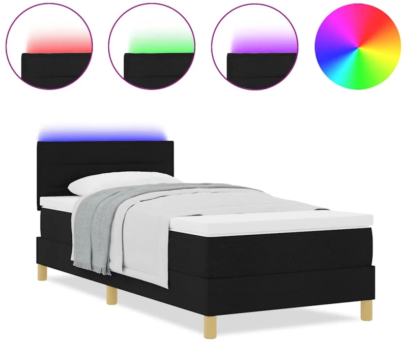 vidaXL Κρεβάτι ελατηρίων με στρώμα & LED μαύρο 100x200 εκ. Ύφασμα