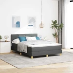 vidaXL Κρεβάτι Box Spring με Στρώμα & LED Σκούρο Γκρι 140x190 εκ. Ύφασμα