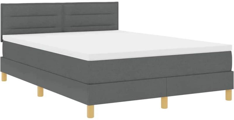 vidaXL Κρεβάτι Box Spring με Στρώμα & LED Σκούρο Γκρι 140x190 εκ. Ύφασμα