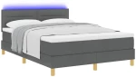 vidaXL Κρεβάτι Box Spring με Στρώμα & LED Σκούρο Γκρι 140x190 εκ. Ύφασμα
