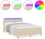 vidaXL Box Spring Bed με Στρώμα & LED Κρεμ 140x200 εκ. Ύφασμα