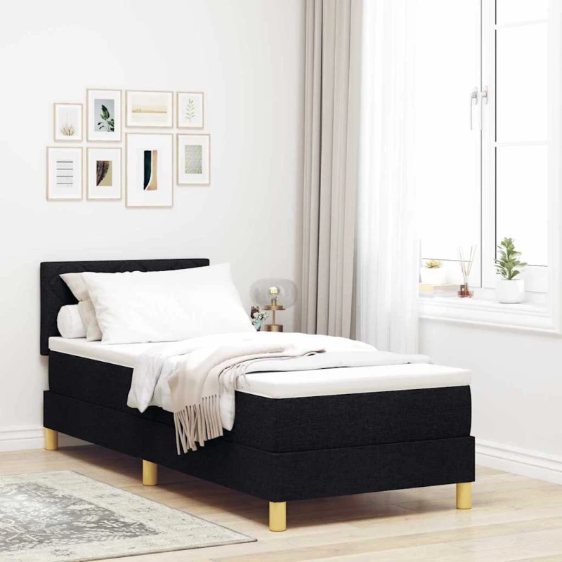 vidaXL Κρεβάτι Box Spring με Μαξιλάρι & LED Μαύρο 80x200 εκ Ύφασμα