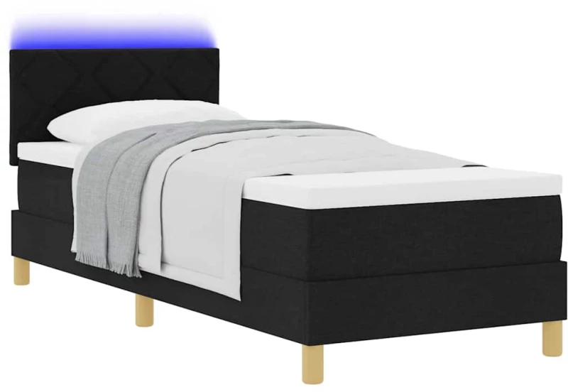 vidaXL Κρεβάτι Box Spring με Μαξιλάρι & LED Μαύρο 80x200 εκ Ύφασμα