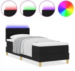 vidaXL Κρεβάτι Box Spring με Μαξιλάρι & LED Μαύρο 80x200 εκ Ύφασμα