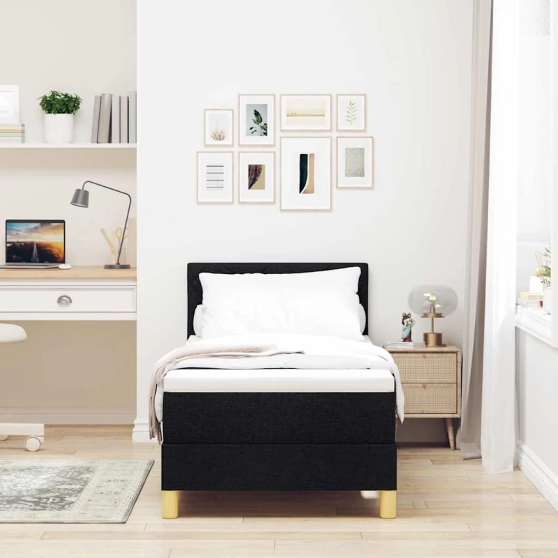vidaXL Κρεβάτι Box Spring με Μαξιλάρι & LED Μαύρο 80x200 εκ Ύφασμα