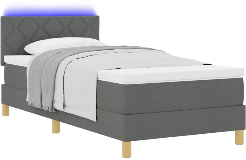 vidaXL Κρεβάτι Σπυρί με Στρώμα & LED Σκούρο Γκρι 100x200 εκ Ύφασμα