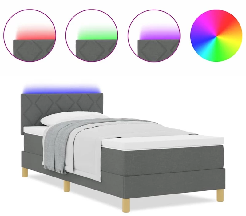 vidaXL Κρεβάτι Σπυρί με Στρώμα & LED Σκούρο Γκρι 100x200 εκ Ύφασμα