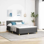 vidaXL Κρεβάτι Box Spring με Ματράκι & LED Σκούρο Γκρι 140x200 εκ Ύφασμα