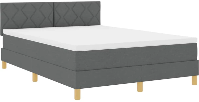 vidaXL Κρεβάτι Box Spring με Ματράκι & LED Σκούρο Γκρι 140x200 εκ Ύφασμα