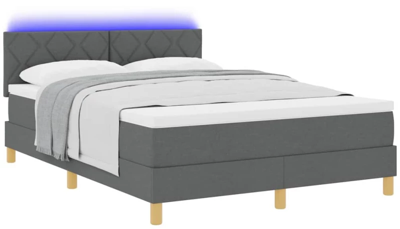 vidaXL Κρεβάτι Box Spring με Ματράκι & LED Σκούρο Γκρι 140x200 εκ Ύφασμα