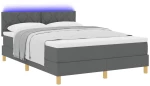 vidaXL Κρεβάτι Box Spring με Ματράκι & LED Σκούρο Γκρι 140x200 εκ Ύφασμα