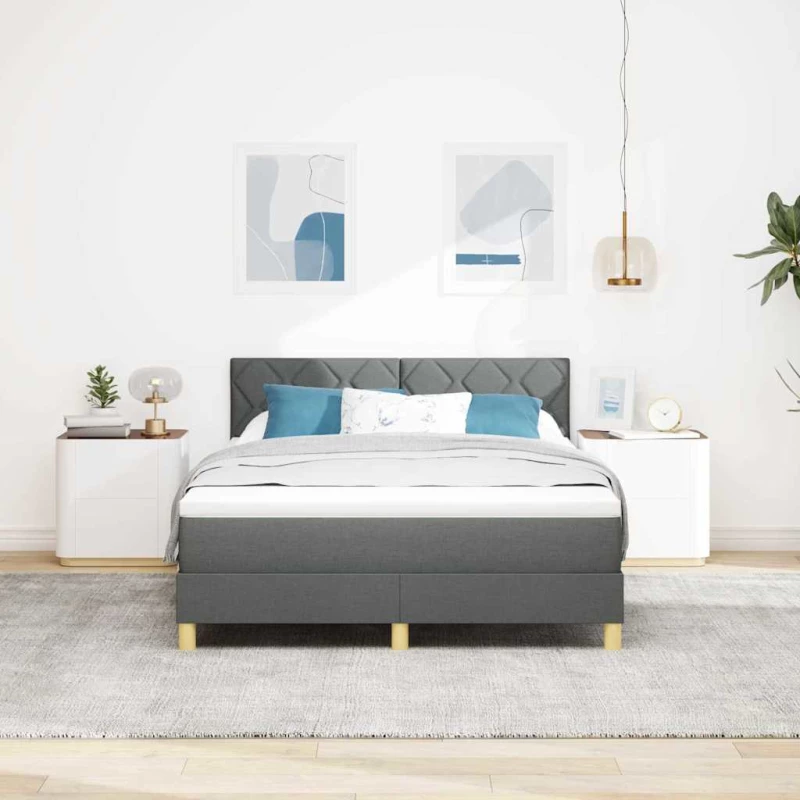 vidaXL Κρεβάτι Box Spring με Ματράκι & LED Σκούρο Γκρι 140x200 εκ Ύφασμα