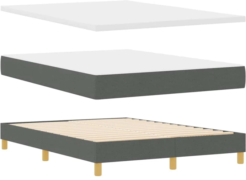 vidaXL Κρεβάτι Box Spring με Ματράκι & LED Σκούρο Γκρι 140x200 εκ Ύφασμα